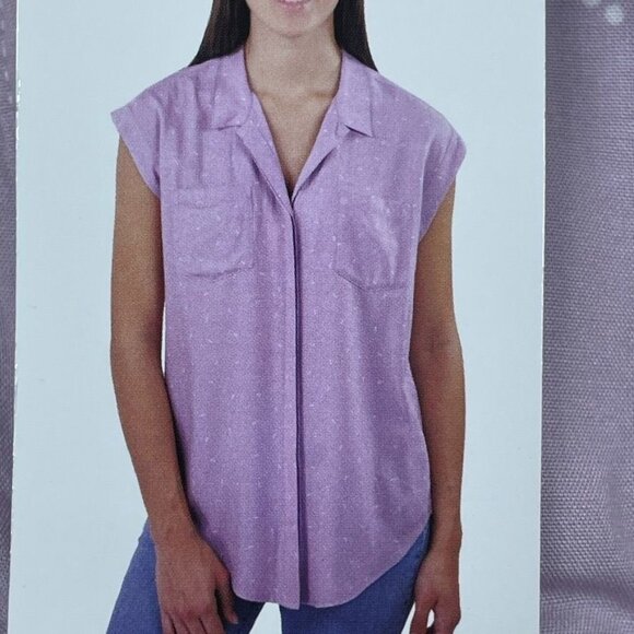 Jachs Girlfriend Lavender Sleeveless Button-Up Shirt L Polka Dot Print a1519 - Picture 1 of 8
